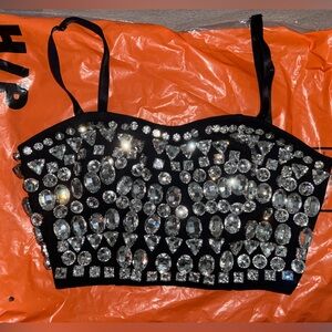 SANDRO Black Crystal Embellished crop top